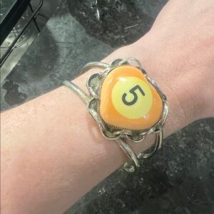 Sage Silver Silver Bracelet with Vtg Pool Ball